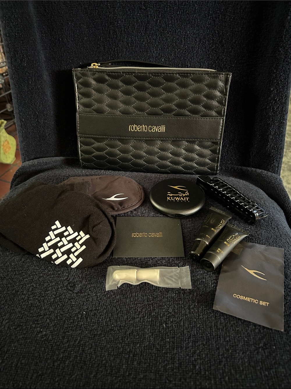 Roberto Cavalli Black Quilted Cosmetic Pouch Limited Edition Amenity Bag
